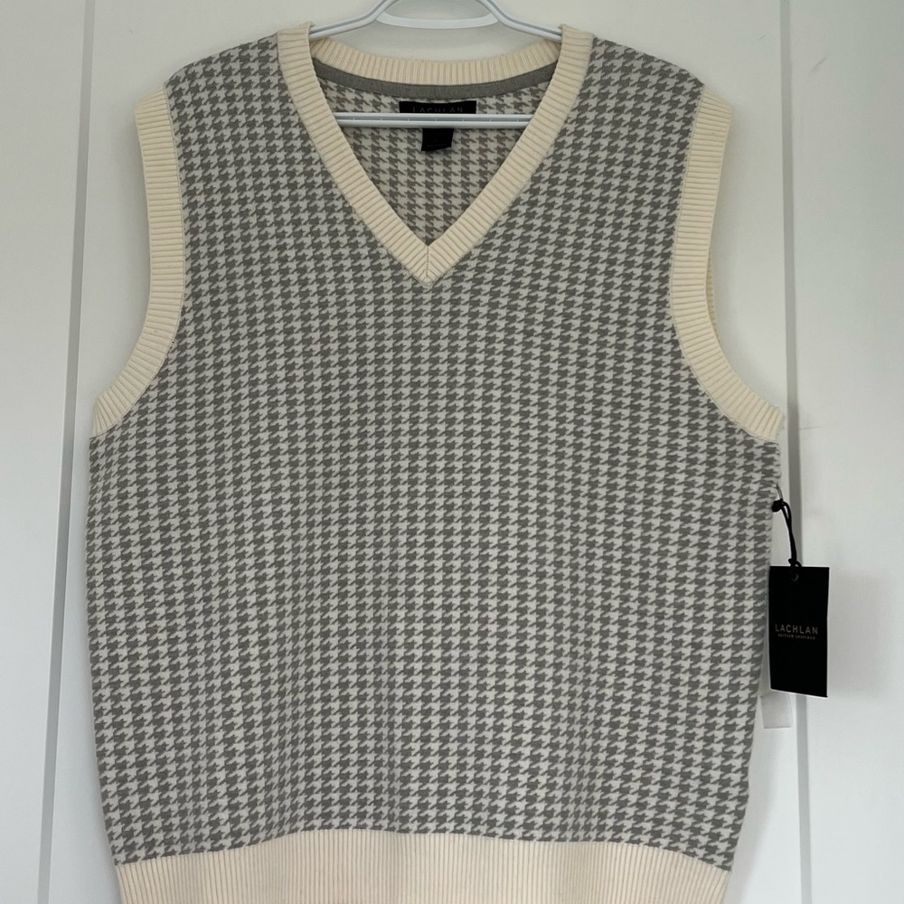 Grey and Cream Sweater Vest - houndstooth pattern